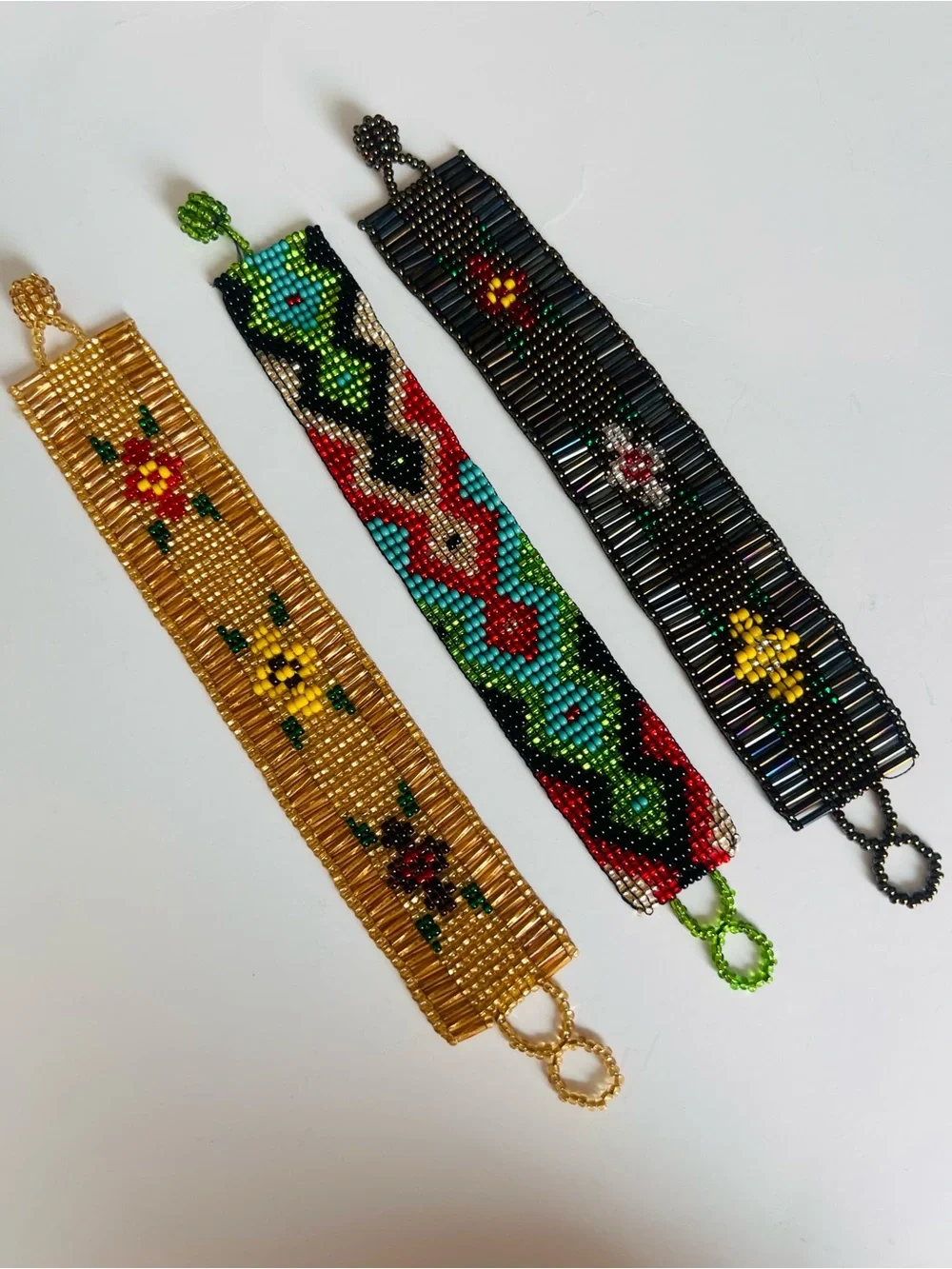 Handmade Beaded Bracelet Set – Black, Gold & Multicolor